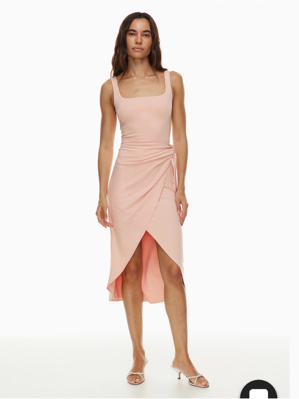 Wilfred Blush Pink Square-Neck Faux-Wrap Midi Dress